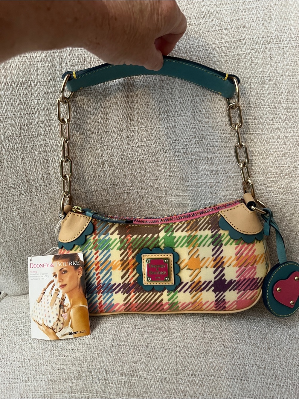 NWT Dooney & Bourke Teal Trim Multicolor Plaid Shoulder Bag
